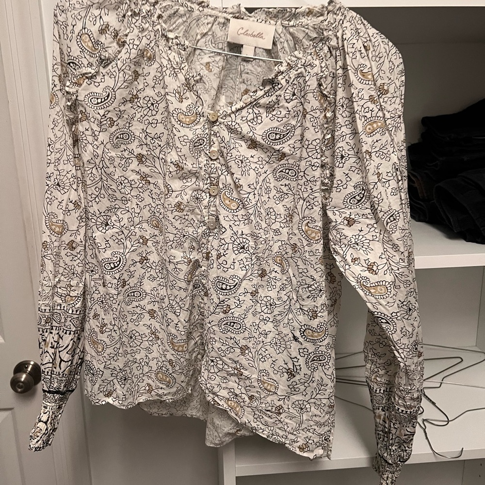 Cleobella White and Gold Paisley Blouse